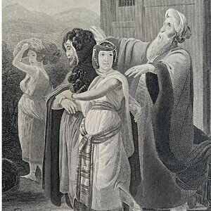 Rebekah Departure Steel Engraving 1872 Schopin Victorian Religious Art DWAA6